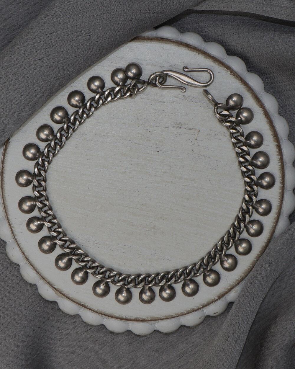 BA Sterling Silver Half Bead Anklet 22.26G / 9in